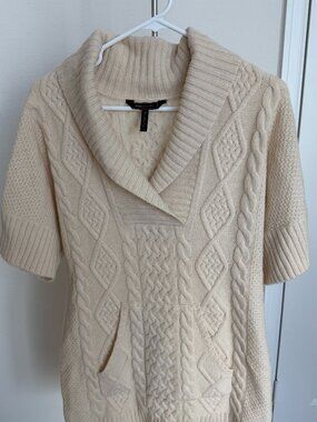BCBG Max Azria XS Cream Cable Knit Tunic Sweater